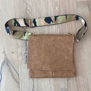 Brown Leather Handbag with Camo Guitar Strap